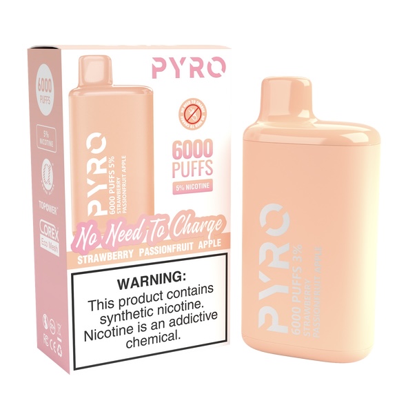 PYRO 6000 PUFFS Strawberry Passion Fruit Apple 1 PYRO 6000 PUFFS Strawberry Passion Fruit Apple