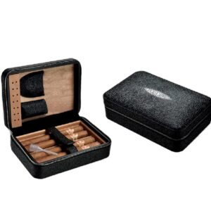Shiny Black 4 Stick Travel Humidor Set With Cutter And Lighter
