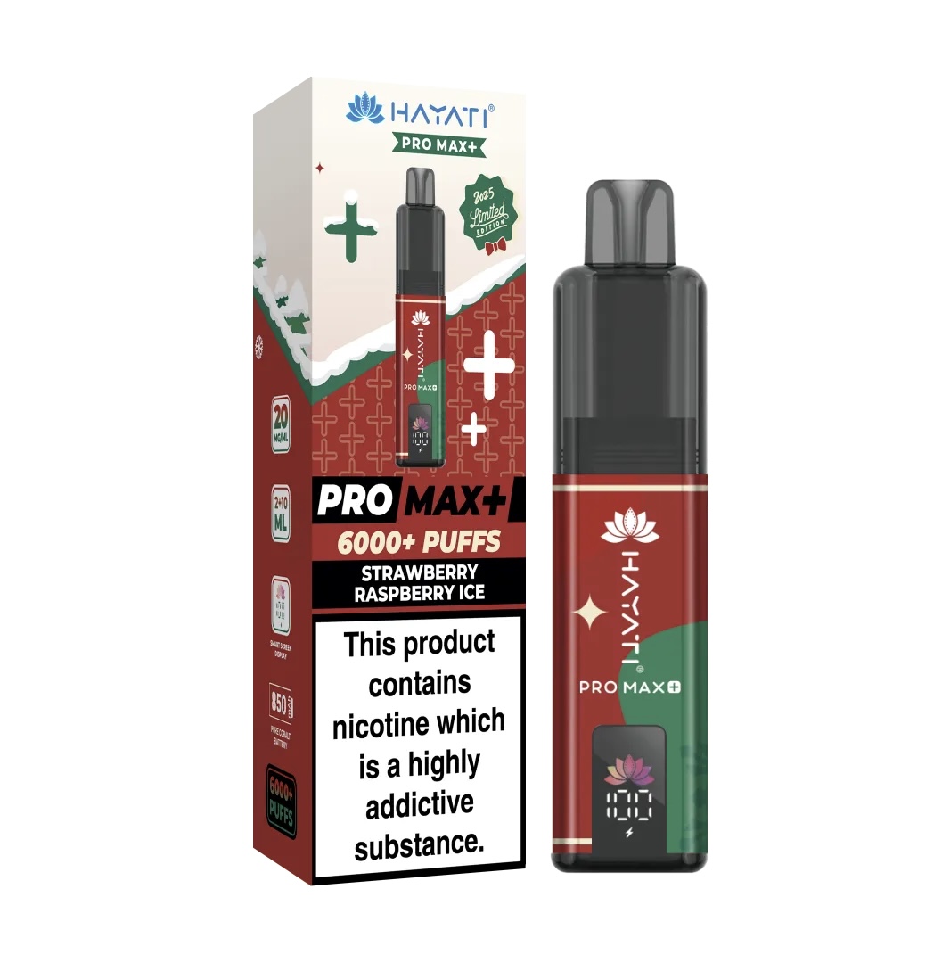 STRAWBERRY RASPBERRY ICE HAYATI PRO MAX+ 6000 PUFFS KIT CHRISTMAS EDITION 1 STRAWBERRY RASPBERRY ICE HAYATI PRO MAX+ 6000 PUFFS KIT CHRISTMAS EDITION