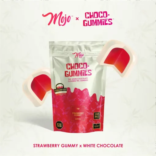 Choco Gummies White Chocolate Strawberry 200mg 1 Choco Gummies White Chocolate Strawberry 200mg